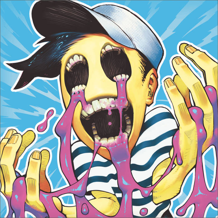 rav's VESTIGES album cover, a man with mouths for eyes with pink liquid pouring out of his mouths