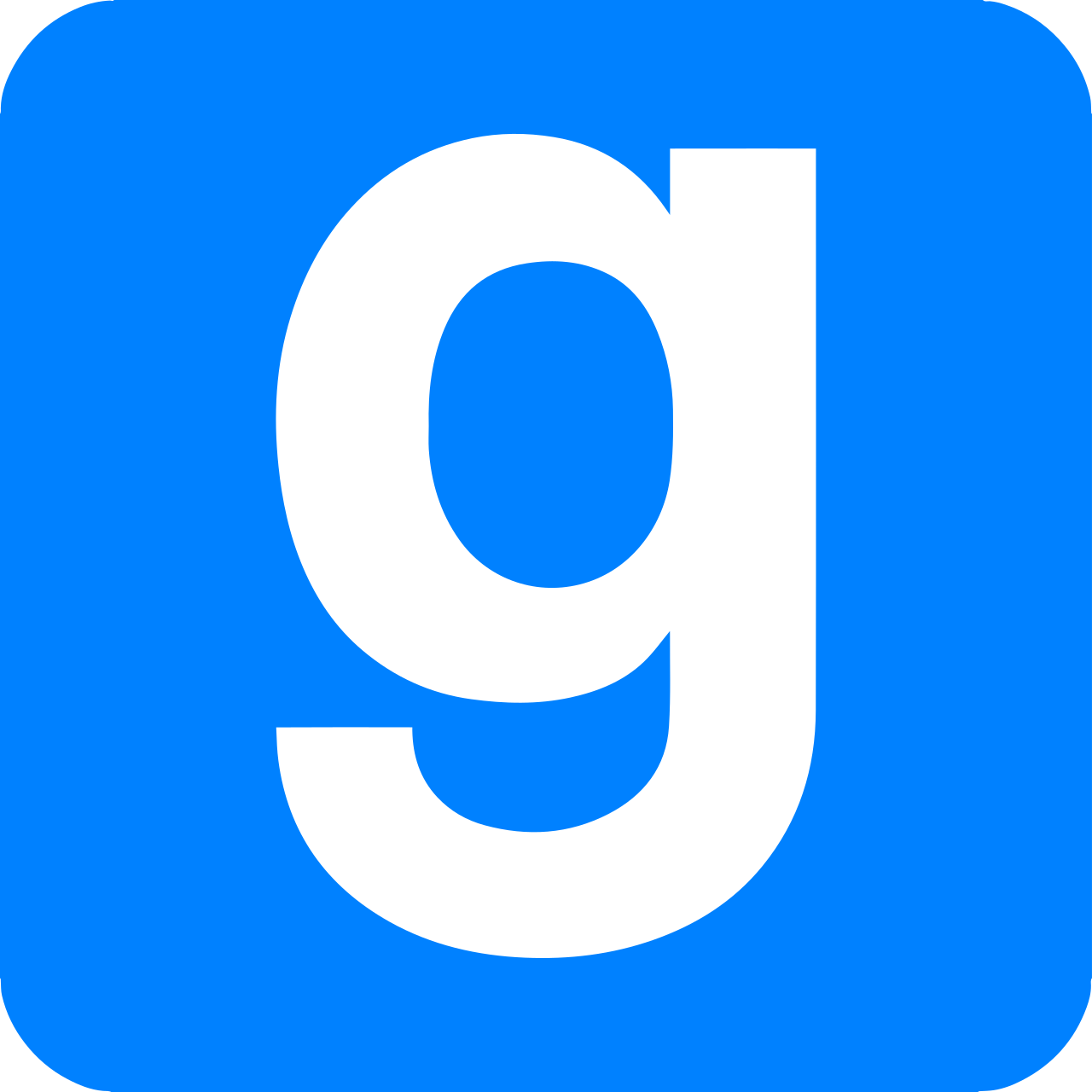 a white g in a blue square, the symbol for garry's mod
